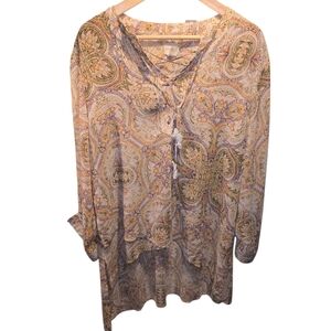 Chico's Sz. Xlarge Orange/tan Paisley Boho Blouse Nwt